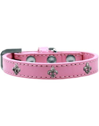 Silver Fleur De Lis Widget Dog Collar Light Pink Size 10