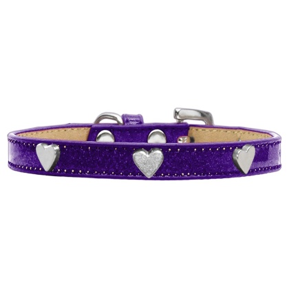 Silver Heart Widget Dog Collar Purple Ice Cream Size 10