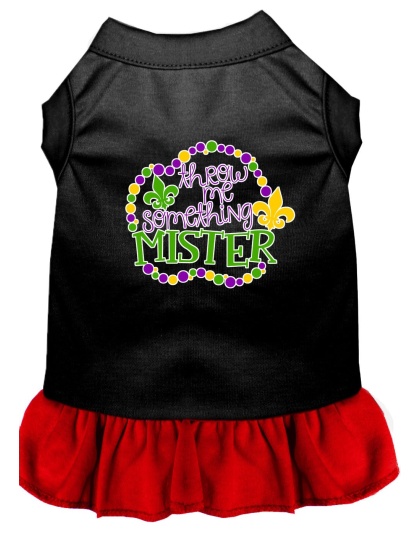 Throw me Something Screen Print Mardi Gras Dog Dress Black with Red Lg