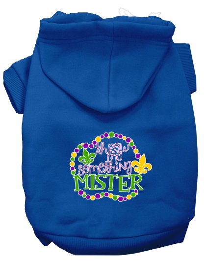 Throw me Something Screen Print Mardi Gras Dog Hoodie Blue L