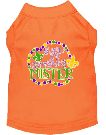 Throw me Something Screen Print Mardi Gras Dog Shirt Orange Lg