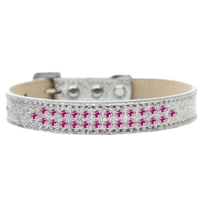 Two Row Bright Pink Crystal Size 12 Silver Ice Cream Dog Collar