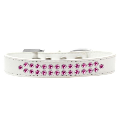 Two Row Bright Pink Crystal Size 12 White Dog Collar