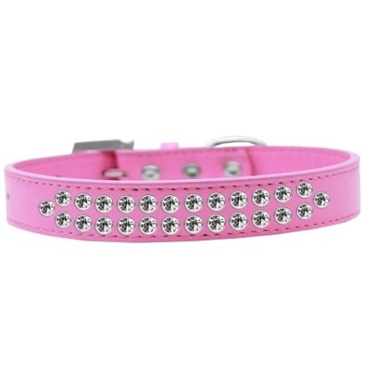 Two Row Clear Crystal Size 12 Bright Pink Dog Collar