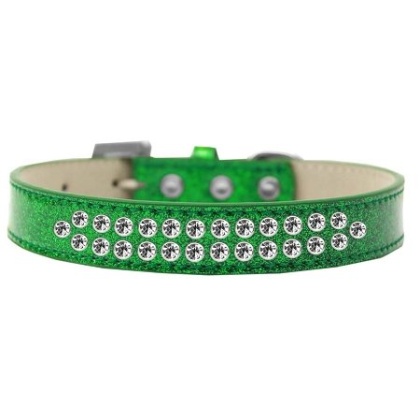Two Row Clear Crystal Size 12 Emerald Green Ice Cream Dog Collar