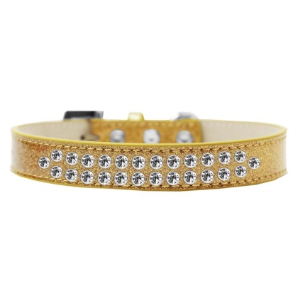 Two Row Clear Crystal Size 12 Gold Ice Cream Dog Collar