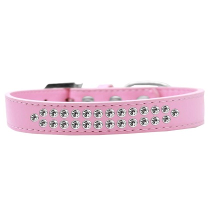 Two Row Clear Crystal Size 12 Light Pink Dog Collar