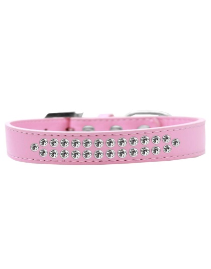 Two Row Clear Crystal Size 12 Light Pink Dog Collar