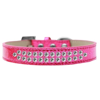 Two Row Clear Crystal Size 12 Pink Ice Cream Dog Collar