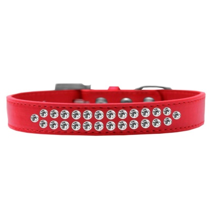 Two Row Clear Crystal Size 12 Red Dog Collar