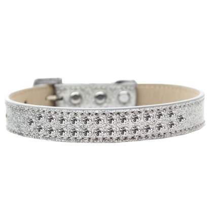 Two Row Clear Crystal Size 12 Silver Ice Cream Dog Collar