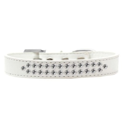 Two Row Clear Crystal Size 16 White Dog Collar