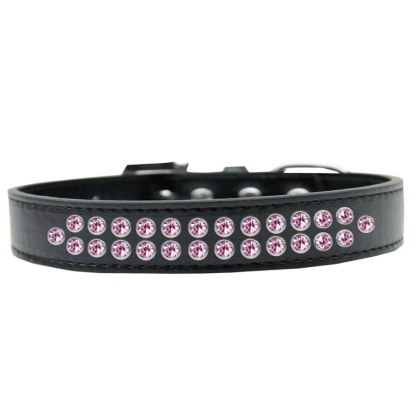 Two Row Light Pink Crystal Size 12 Black Dog Collar