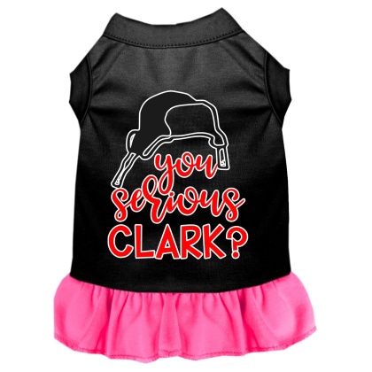 You Serious Clark? Screen Print Dog Dress Black with Bright Pink Lg