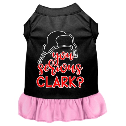 You Serious Clark? Screen Print Dog Dress Black with Light Pink Lg